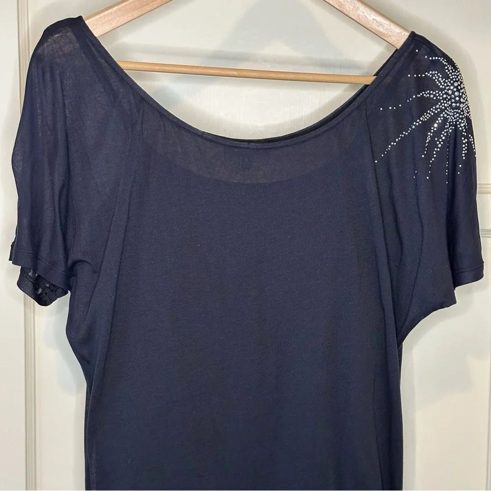 Express Mini Dress with Rhinestone Shoulder Detail, Black - Size Small
